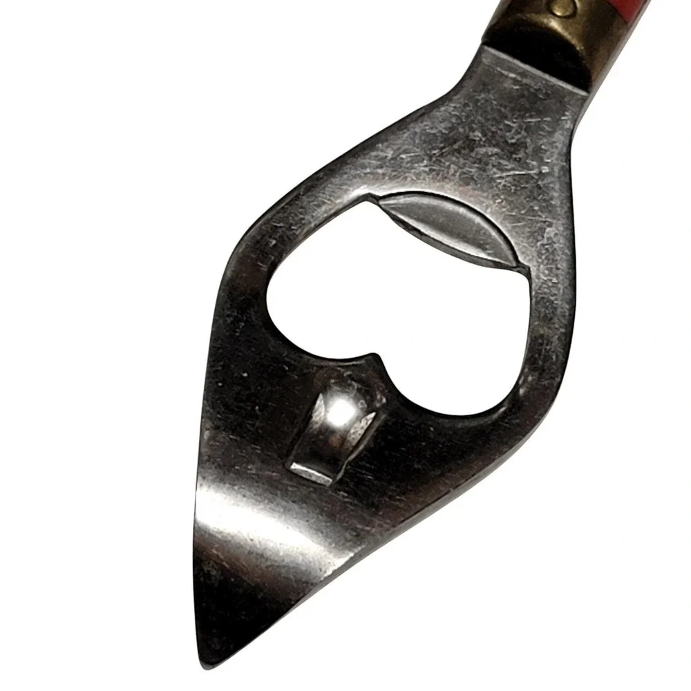 VTG 60s Bottle Opener Viking Red Brass Tone Handle‎ Stainless Steel MCM Barware
